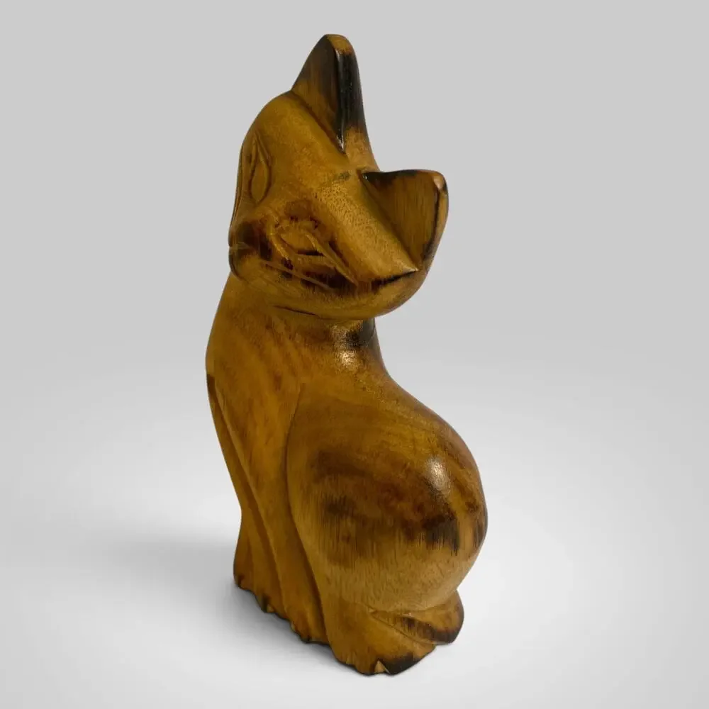 Vintage Small Hand Carved Wood Cat Figurine Folk Art Siamese Kitty